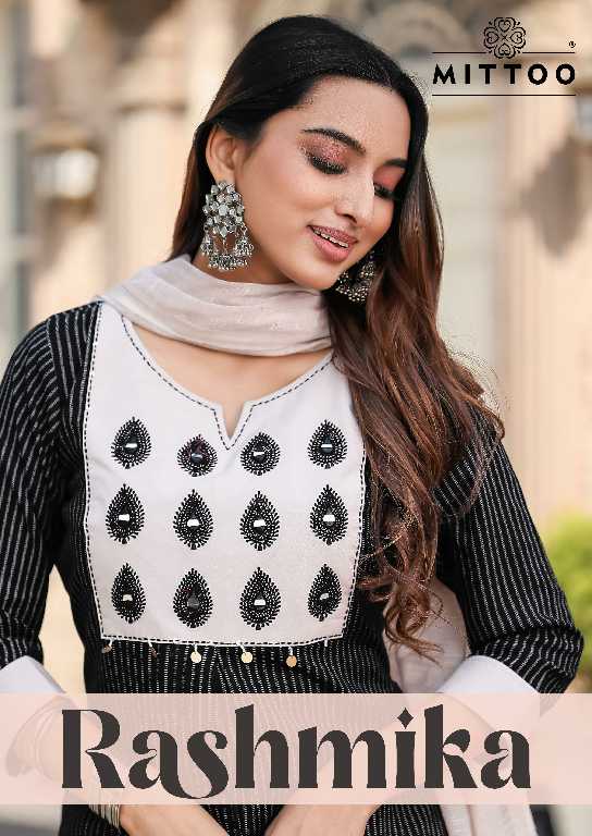 Mittoo Rashmika Wholesale Rayon Print 3 Piece Readymade Suits
