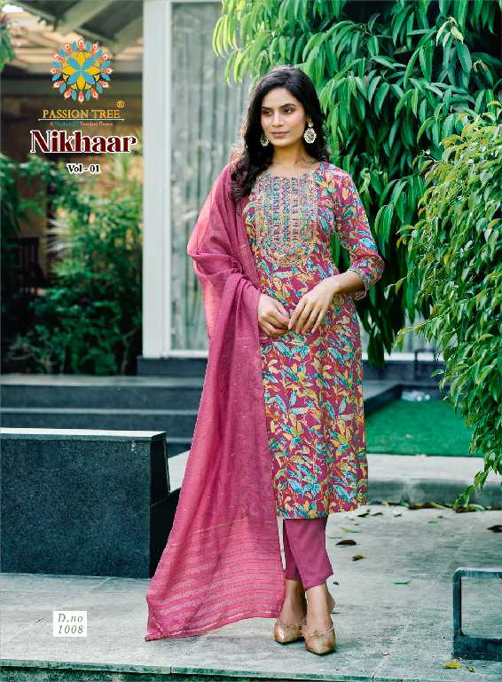 Passion Tree Nikhaar Vol-1 Wholesale Straight Kurti With Pant And Dupatta