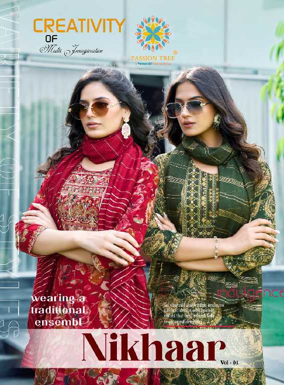 Passion Tree Nikhaar Vol-1 Wholesale Straight Kurti With Pant And Dupatta