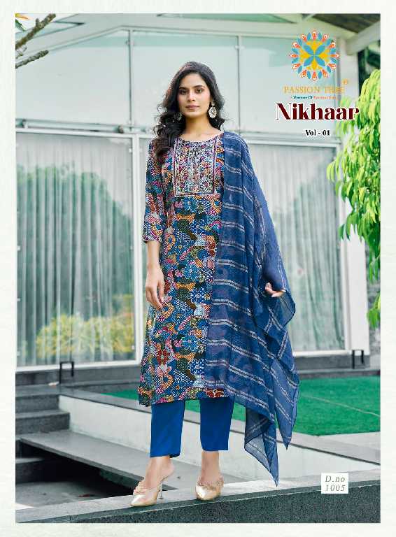 Passion Tree Nikhaar Vol-1 Wholesale Straight Kurti With Pant And Dupatta