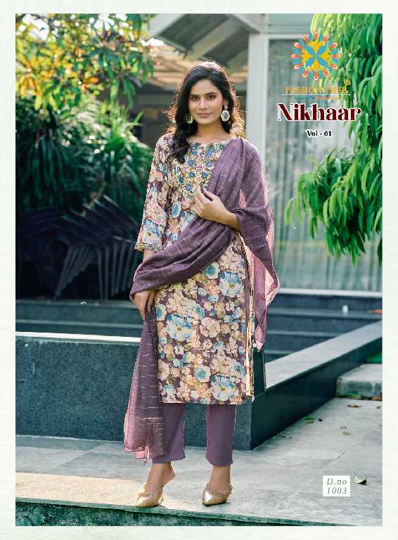 Passion Tree Nikhaar Vol-1 Wholesale Straight Kurti With Pant And Dupatta