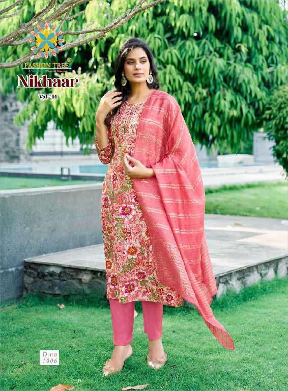 Passion Tree Nikhaar Vol-1 Wholesale Straight Kurti With Pant And Dupatta