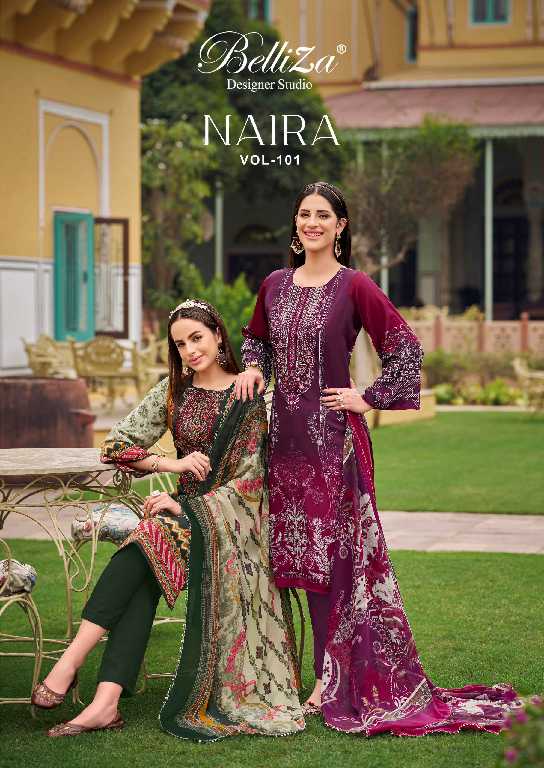belliza designer naira vol 101 cotton pakistani print 3pcs dress