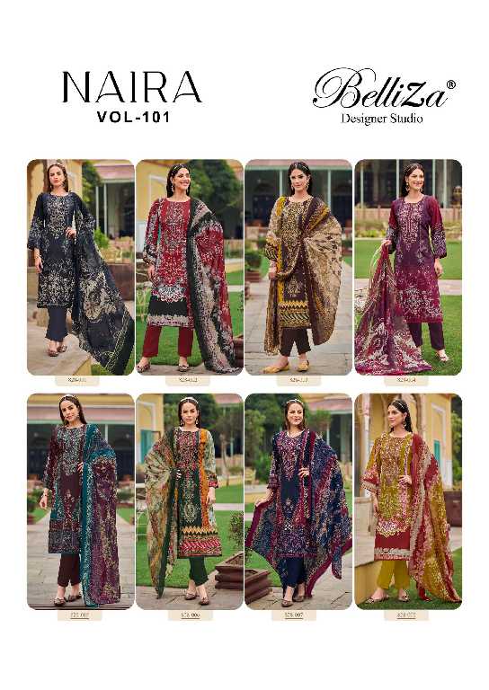 belliza designer naira vol 101 cotton pakistani print 3pcs dress