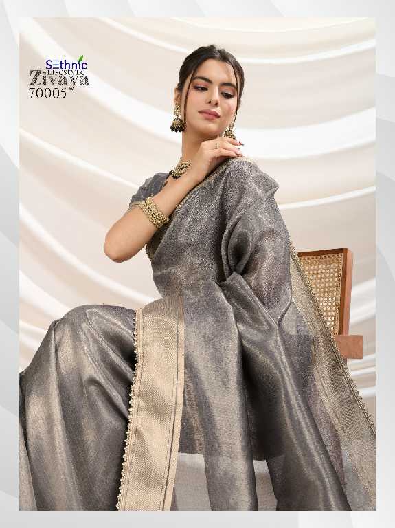 Sethnic Zivaya Wholesale Gold Infused Tissue Linen Party Wear Sarees
