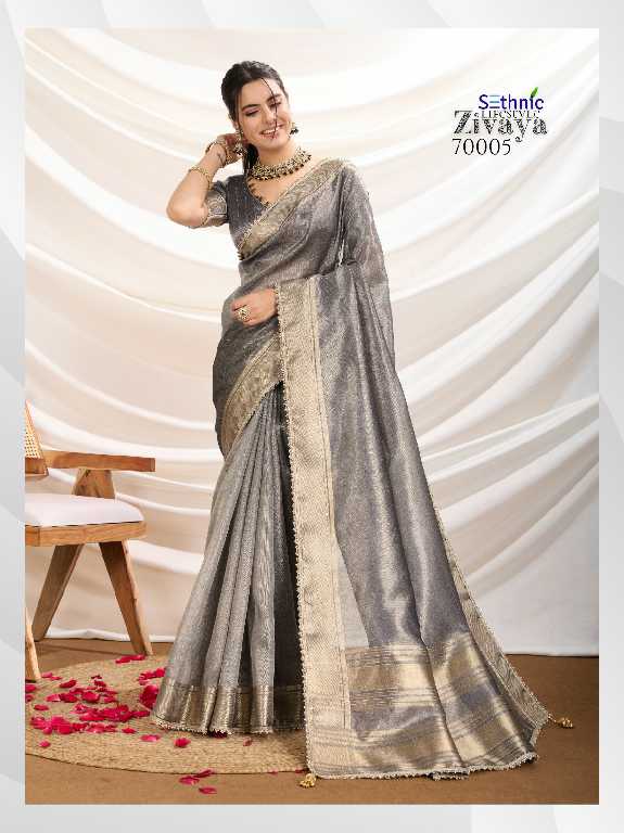 Sethnic Zivaya Wholesale Gold Infused Tissue Linen Party Wear Sarees
