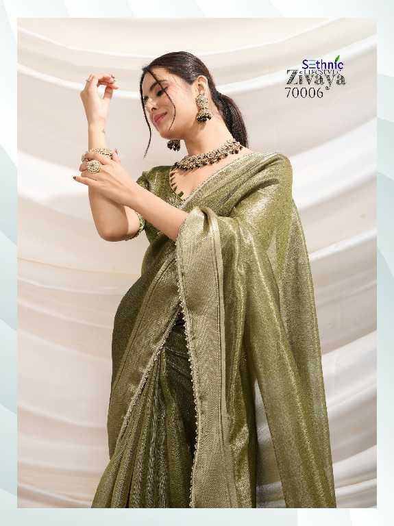 Sethnic Zivaya Wholesale Gold Infused Tissue Linen Party Wear Sarees