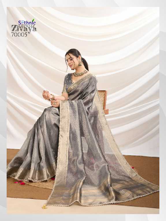 Sethnic Zivaya Wholesale Gold Infused Tissue Linen Party Wear Sarees