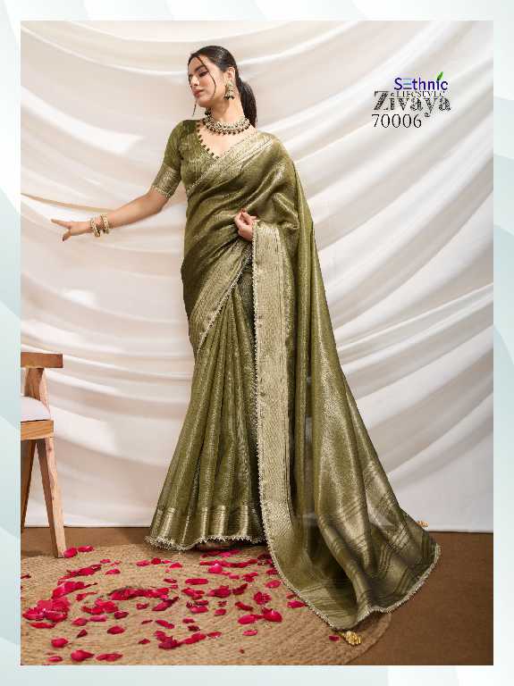Sethnic Zivaya Wholesale Gold Infused Tissue Linen Party Wear Sarees