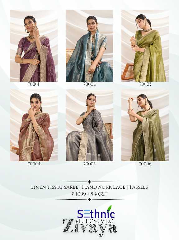 Sethnic Zivaya Wholesale Gold Infused Tissue Linen Party Wear Sarees