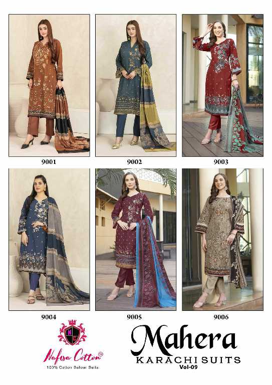 NAFISA COTTON MAHERA KARACHI SUITS VOL 9 FANCY PAKISTANI PRINTED UNSTITCH SUIT