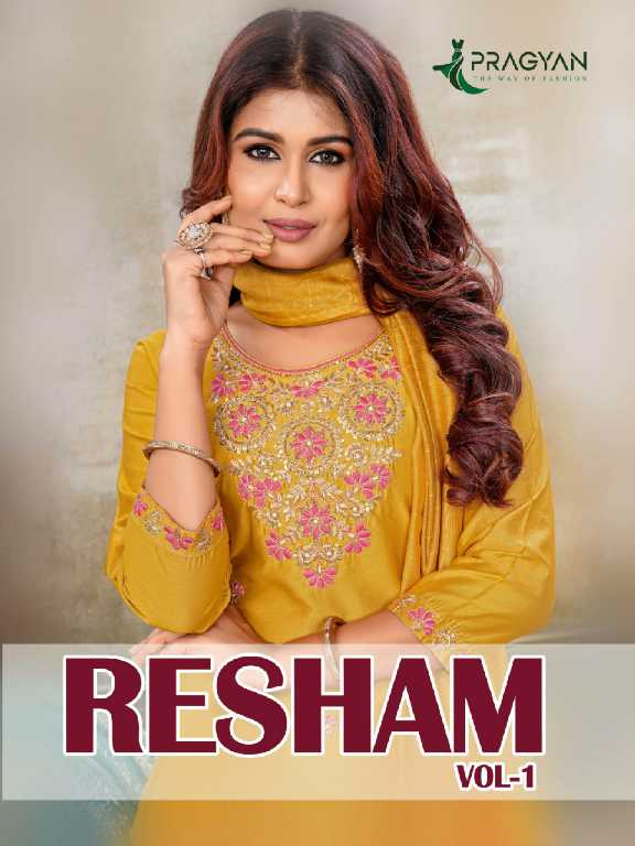 Pragyan Resham Vol-1 Wholesale Straight Cut Top With Bottom And Dupatta