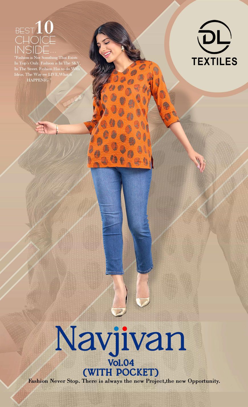 navjivan vol 4 by dl textile unique print cotton readymade short tops