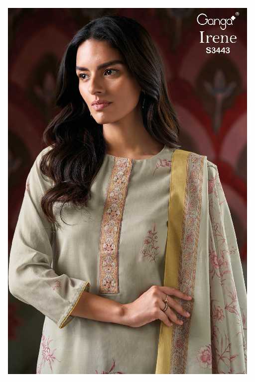 Ganga Irene S3443 Wholesale Pure Mal Printed With Hand Embroidery Salwar Suits