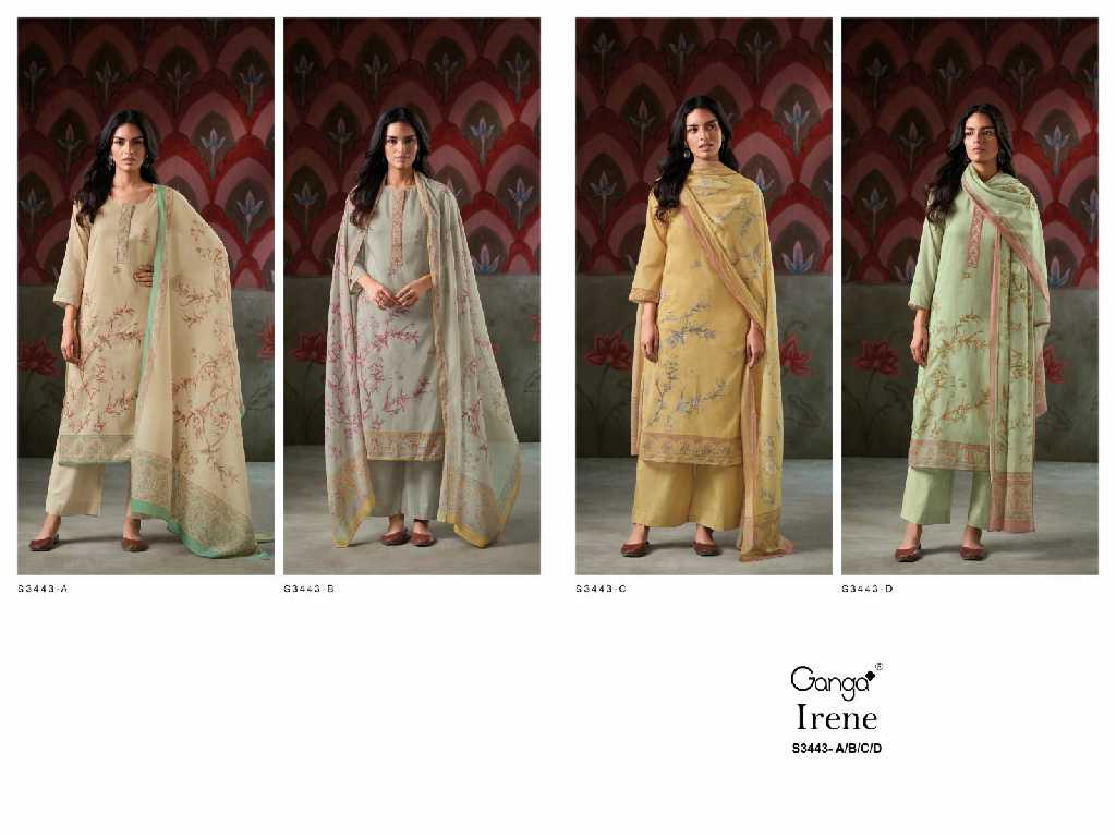 Ganga Irene S3443 Wholesale Pure Mal Printed With Hand Embroidery Salwar Suits