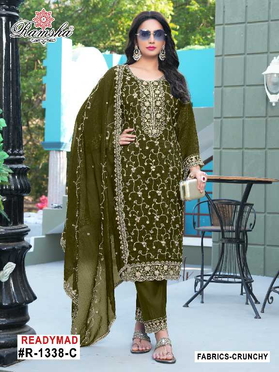 Ramsha R-1338 Wholesale Cruncy Bitts Work Readymade Pakistani Suits