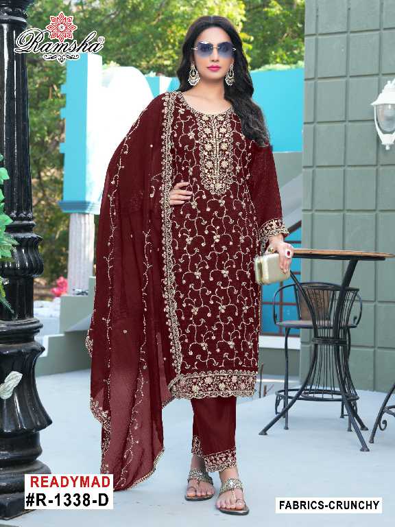 Ramsha R-1338 Wholesale Cruncy Bitts Work Readymade Pakistani Suits