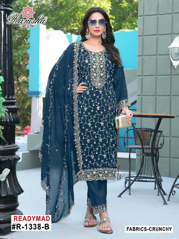 Ramsha R-1338 Wholesale Cruncy Bitts Work Readymade Pakistani Suits