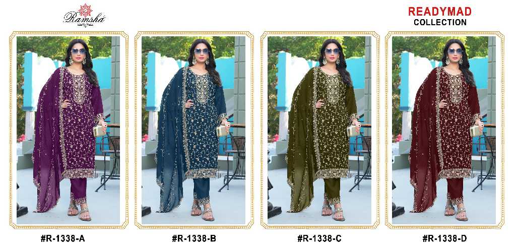 Ramsha R-1338 Wholesale Cruncy Bitts Work Readymade Pakistani Suits