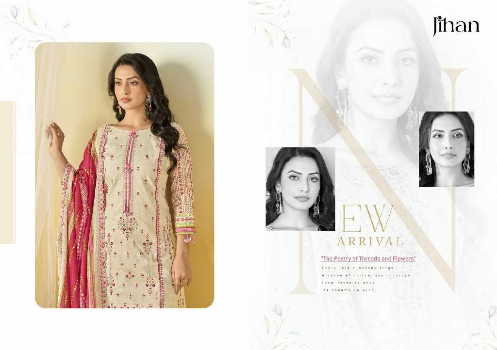 Jihan Crafted Elegance Wholesale Pure Lawn Print With Self Embroidery Dress Material