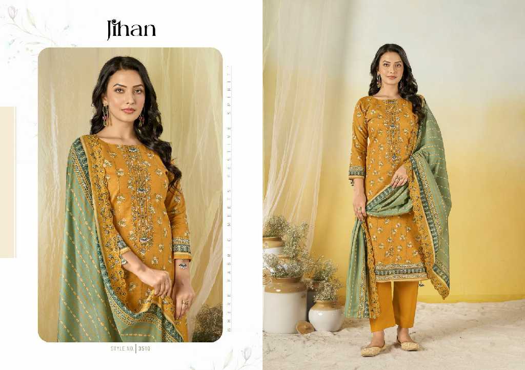Jihan Crafted Elegance Wholesale Pure Lawn Print With Self Embroidery Dress Material