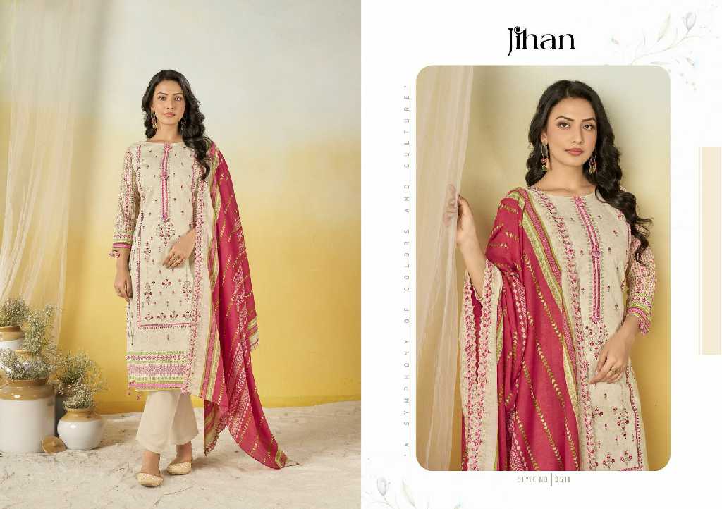 Jihan Crafted Elegance Wholesale Pure Lawn Print With Self Embroidery Dress Material