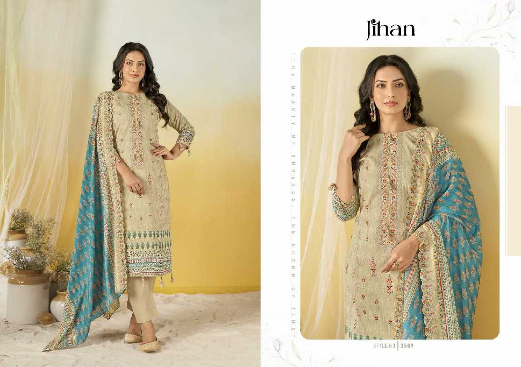 Jihan Crafted Elegance Wholesale Pure Lawn Print With Self Embroidery Dress Material