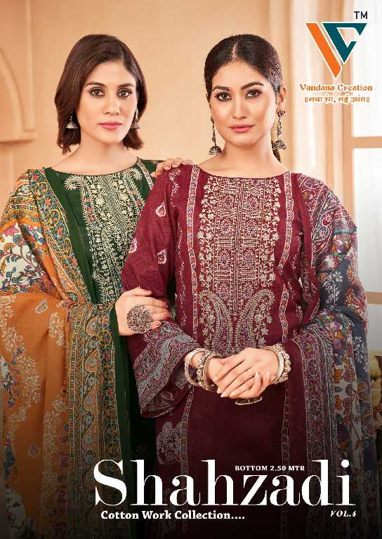 Vandana Shahzadi Vol-4 Wholesale Designer Neck Embroidery Dress Material