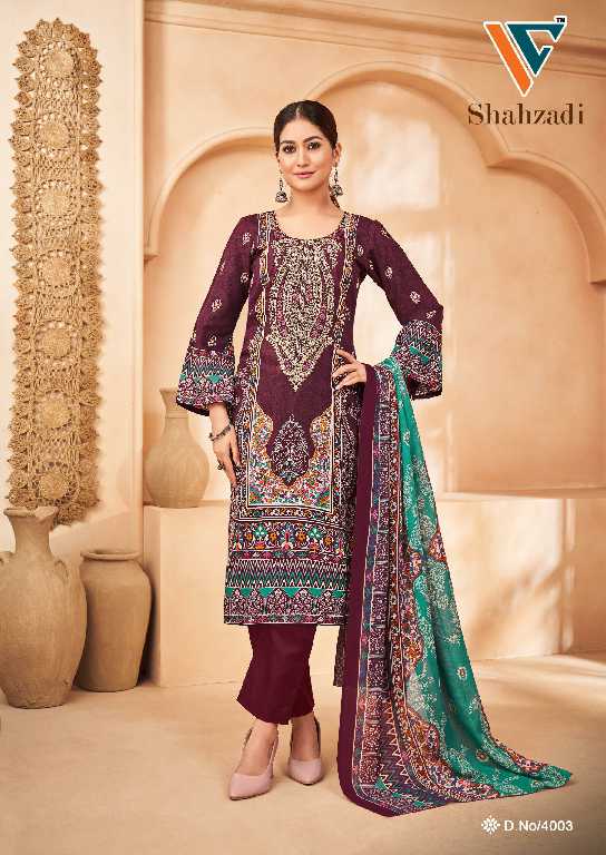Vandana Shahzadi Vol-4 Wholesale Designer Neck Embroidery Dress Material