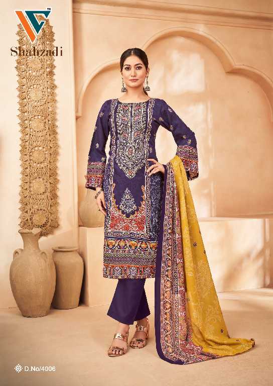 Vandana Shahzadi Vol-4 Wholesale Designer Neck Embroidery Dress Material