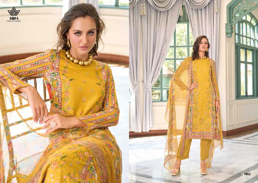 AQSA Sajanee Wholesale Pure Viscose Rayon With Work Summer Dress Material