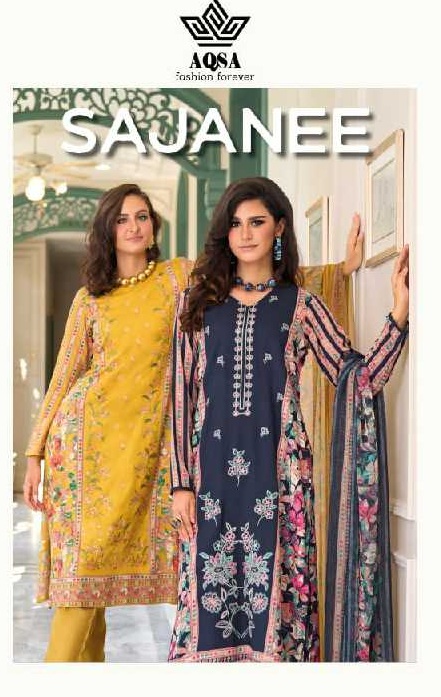 AQSA Sajanee Wholesale Pure Viscose Rayon With Work Summer Dress Material