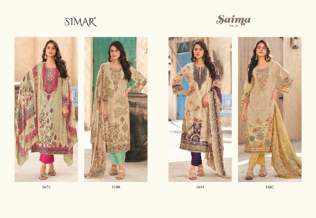 Glossy Simar Saima Vol-10 Wholesale Fine Cotton With Embroidery Work Salwar Suits