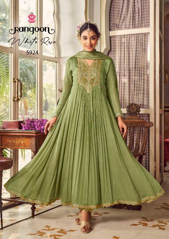 Rangoon White Rose Wholesale Anarkali Kurti With Pant And Dupatta