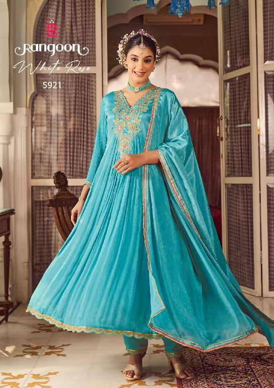 Rangoon White Rose Wholesale Anarkali Kurti With Pant And Dupatta