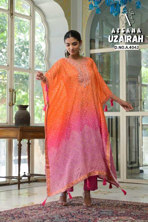 Afsana Uzairah Wholesale Pure Viscose Muslin Kaftan Work Style Combo