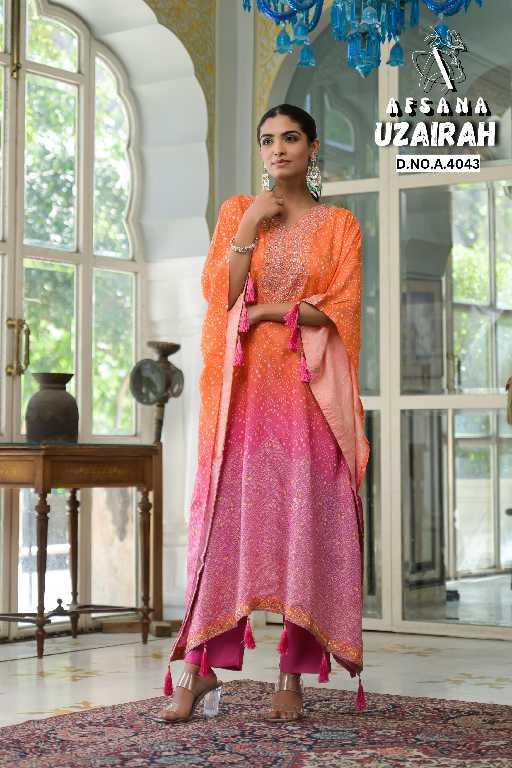 Afsana Uzairah Wholesale Pure Viscose Muslin Kaftan Work Style Combo