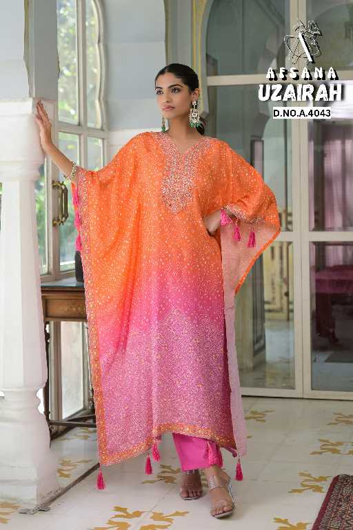 Afsana Uzairah Wholesale Pure Viscose Muslin Kaftan Work Style Combo