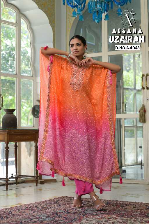 Afsana Uzairah Wholesale Pure Viscose Muslin Kaftan Work Style Combo