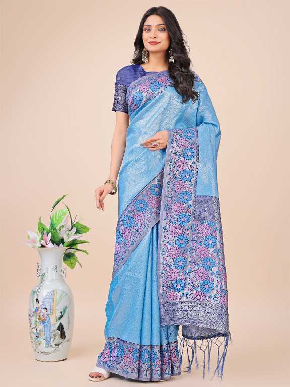 plazzo silk by astita fancy designer lichi silk fabric saree wholesale with fancy latkan
