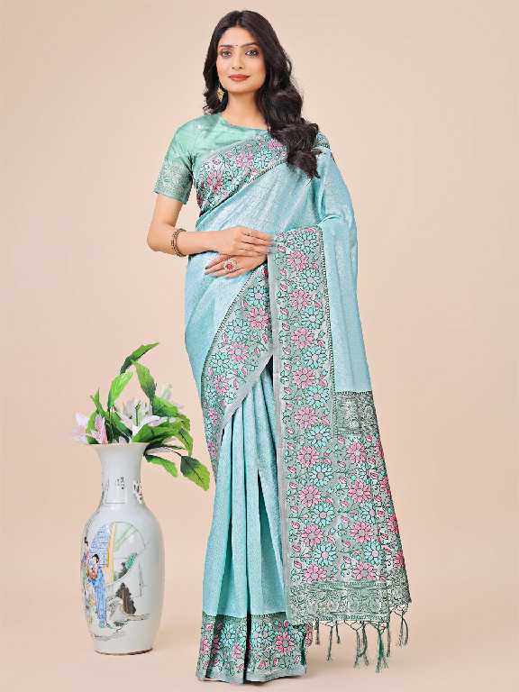 plazzo silk by astita fancy designer lichi silk fabric saree wholesale with fancy latkan
