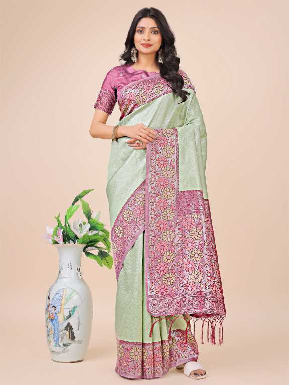 plazzo silk by astita fancy designer lichi silk fabric saree wholesale with fancy latkan