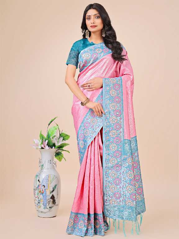 plazzo silk by astita fancy designer lichi silk fabric saree wholesale with fancy latkan