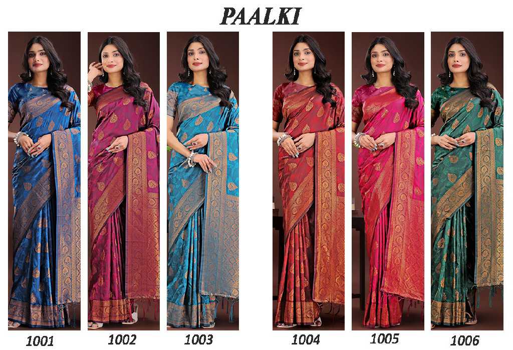 paalki by astita fancy designer silk fabric saree wholesale with fancy latkan