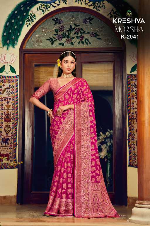 Kreshva Moksha Wholesale Georgette With Weaving Buta Border Party Wear Sarees