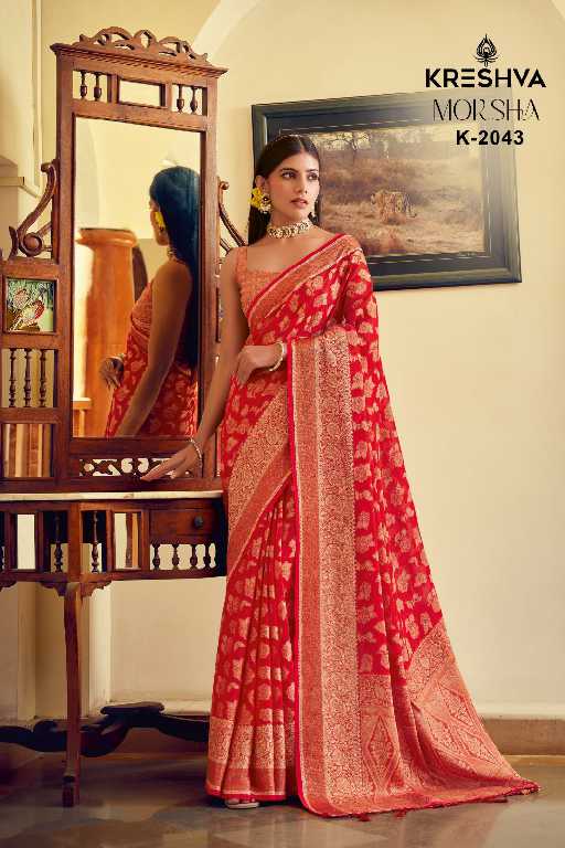 Kreshva Moksha Wholesale Georgette With Weaving Buta Border Party Wear Sarees