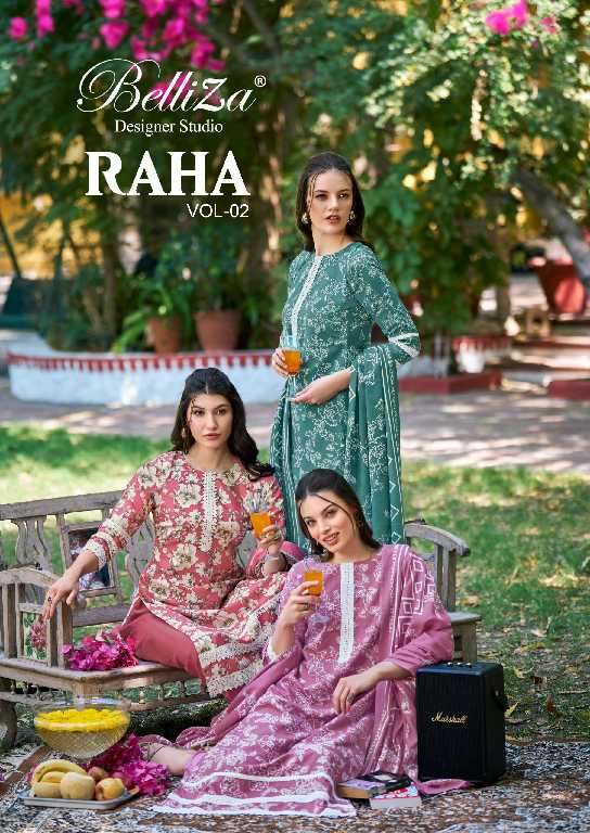 Belliza Raha Vol-2 Wholesale Pure Cotton With Daman Work Dress Material