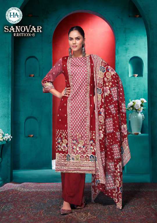 Harshit Sanovar Vol-6 Wholesale Pure Zam Cotton With Hand Work Dress Material