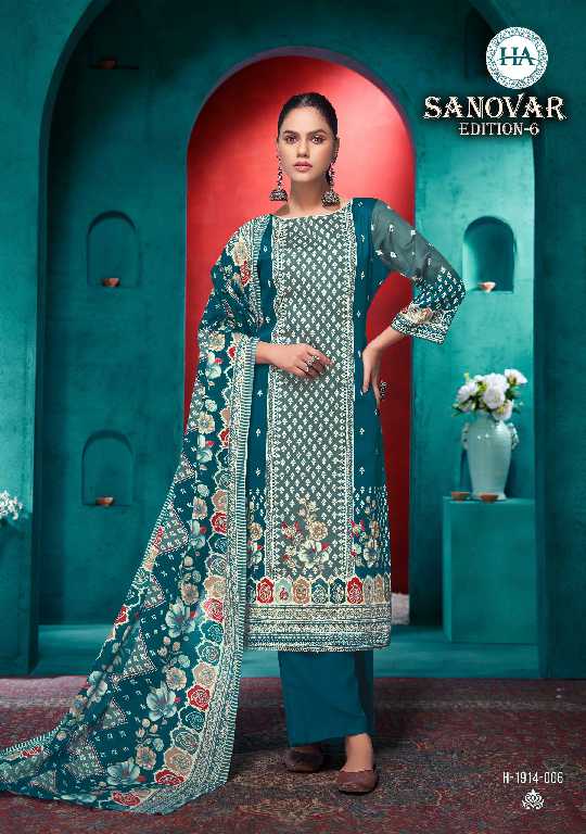 Harshit Sanovar Vol-6 Wholesale Pure Zam Cotton With Hand Work Dress Material