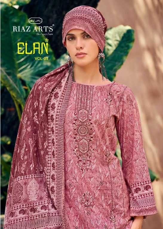 Riaz Arts Elan Vol-3 Wholesale Pure Pakistani Lawn With Neck Embroidery Dress Material